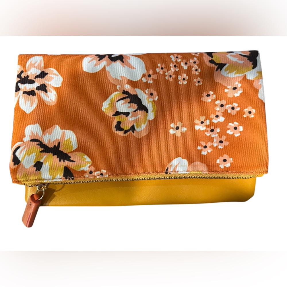 Rachel Pally Anthropologie‎ Zahara Floral Orange Reversible ZipTop Clutch New